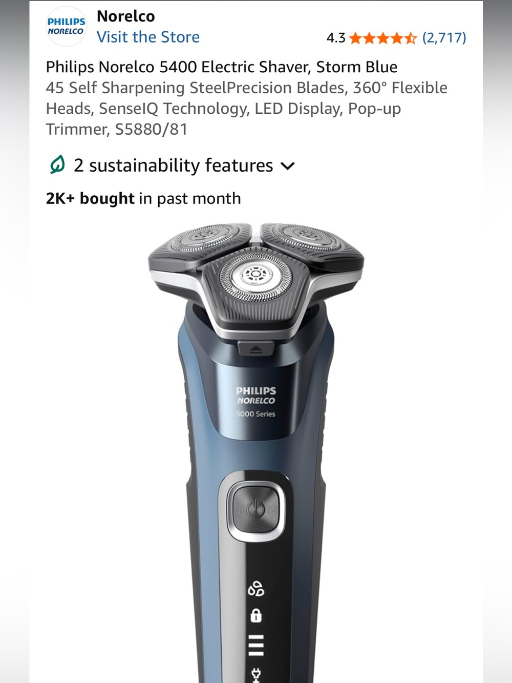 Philips Norelco 5400 Electric Shaver - Storm Blue S5880/81